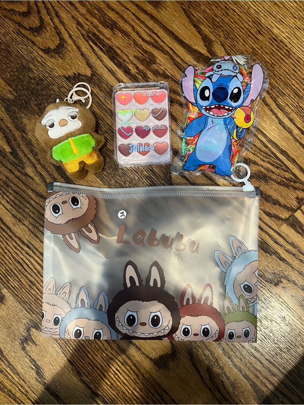 Fun Kid’s Bundle - Labubu Clear Character Pouch Keychain, hair accessories, lips